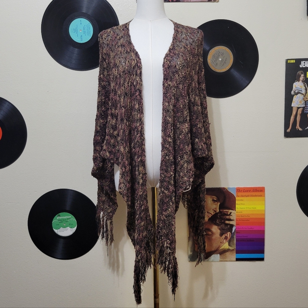 Fringe Dark Multicolor Knit Cardigan Wrap